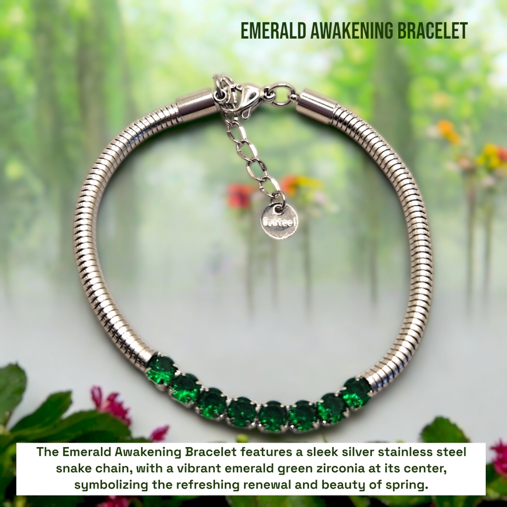 Green Zirconia Stainless steel chain bracelet